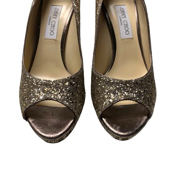 Jimmy Choo Luna Glitter Heel Peep-Toe Pumps size 40.5 - Picture 6 of 10